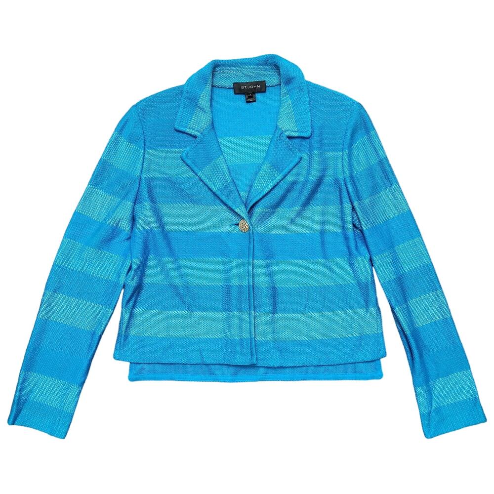 St. John Blue Wool Blend Stripe Blazer Size 10